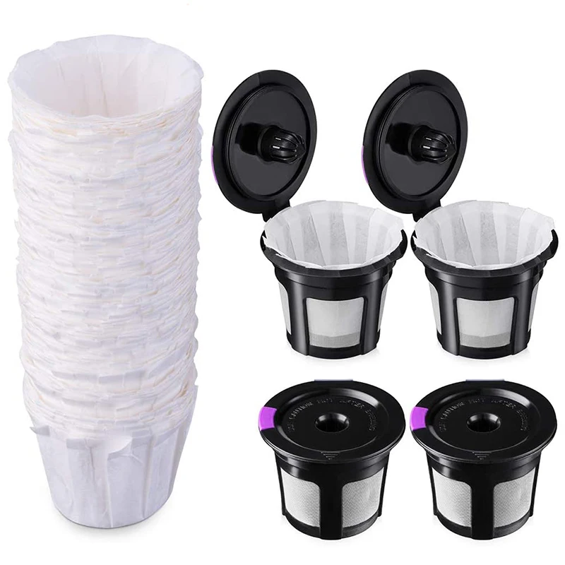 

Reusable K Cups with Paper Filters Set, Including 4 Pack K Cups and 100 Pcs Coffee Filters for Keurig 1.0 and 2.0