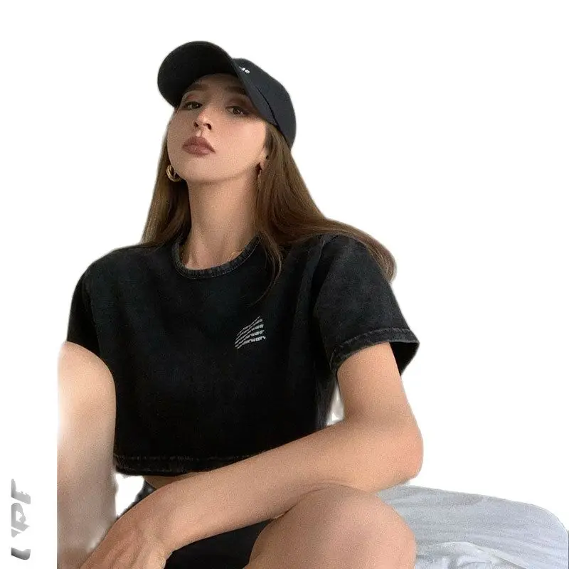 

European and American Sexy Hottie Short Open Umbilical Top 2021 Summer New Women's Wear Bm Loose-necked Short-sleeved T-shirt