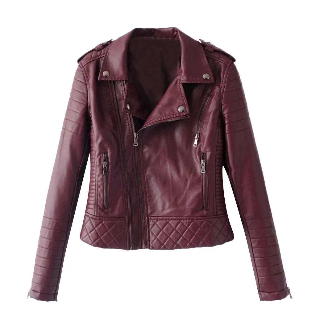 Дамская Повседневная кожаная куртка SAGACE на молнии с отворотом длинным рукавом