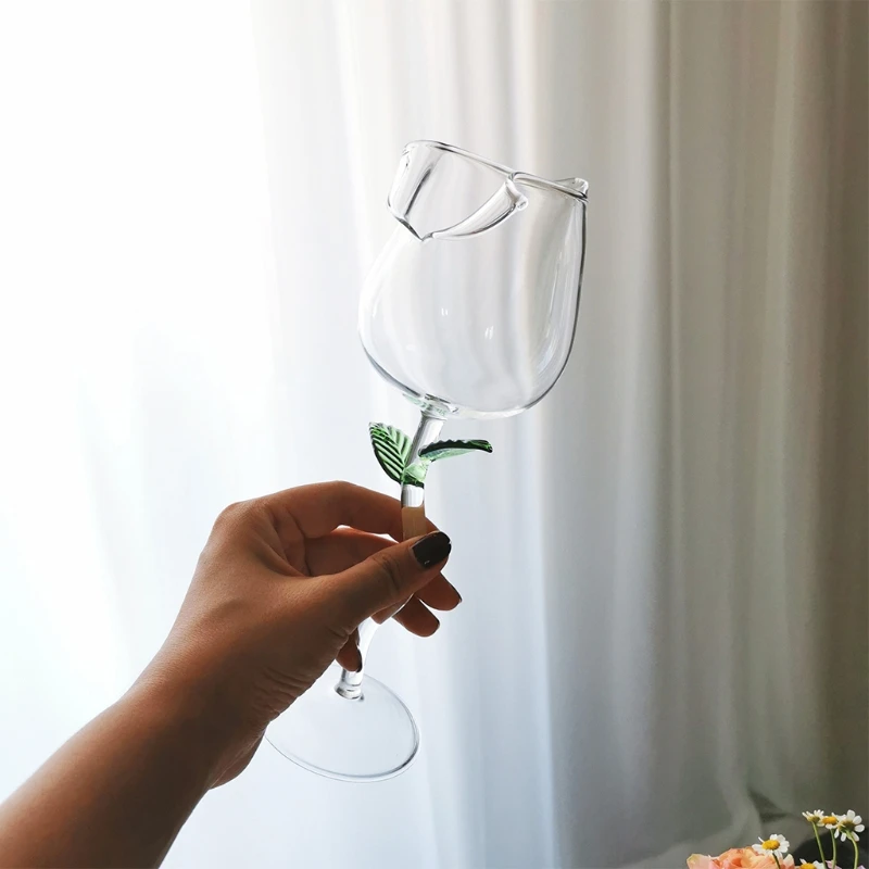 

Wine Glass Rose Flower Shape Goblet Lead-Free Red Wine Cocktail Glasses Home Wedding Party Barware Drinkware Gifts