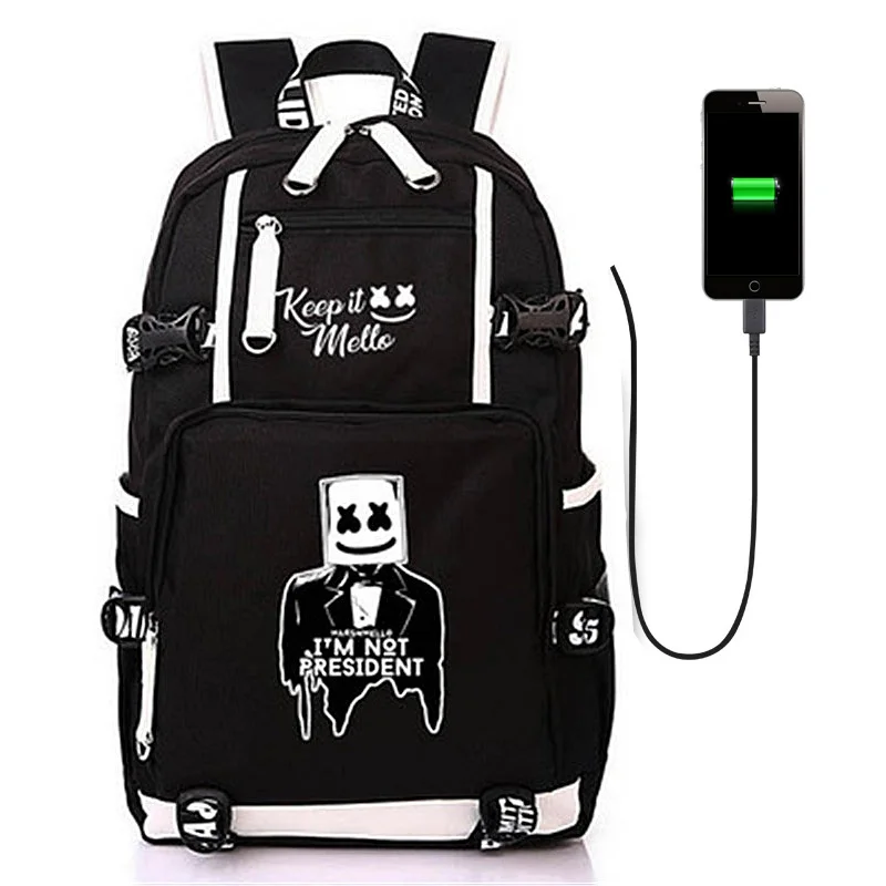

USA DJ Marshmello Canvas Backpack Dotcom WaVeZ FinD Me fans Schoolbag Laptop Bag USB Charging for Teens Students