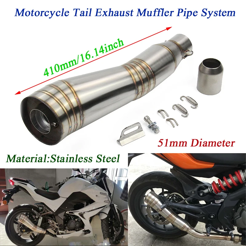 16.14inch Exhaust Silencer Tip Tubes Removable DB Killer Stainless Steel Silp On For 38-51mm Muffler System Motorcycle