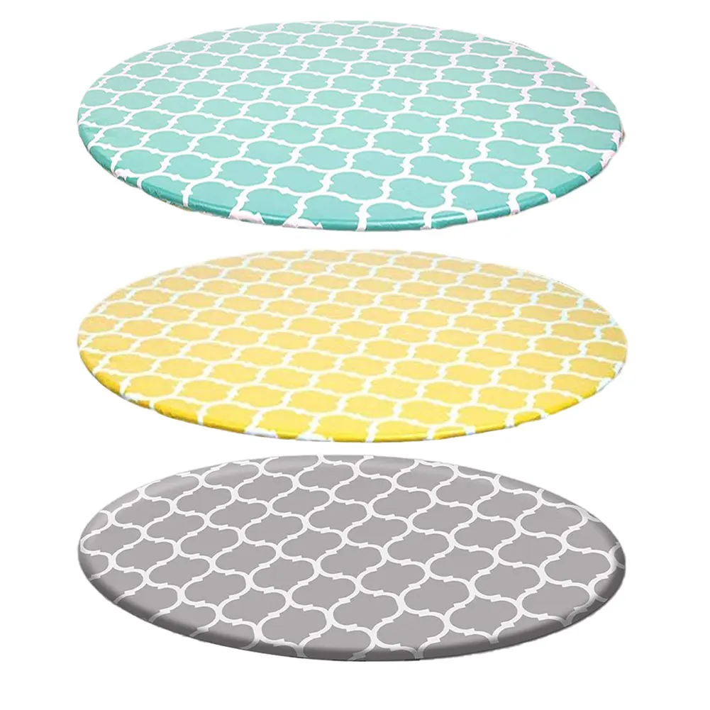

Outdoor Patio Round Fitted Vinyl Tablecloth, Flannel Backing, Elastic Edge, Waterproof Wipeable Plastic Cove Round Tablecloth