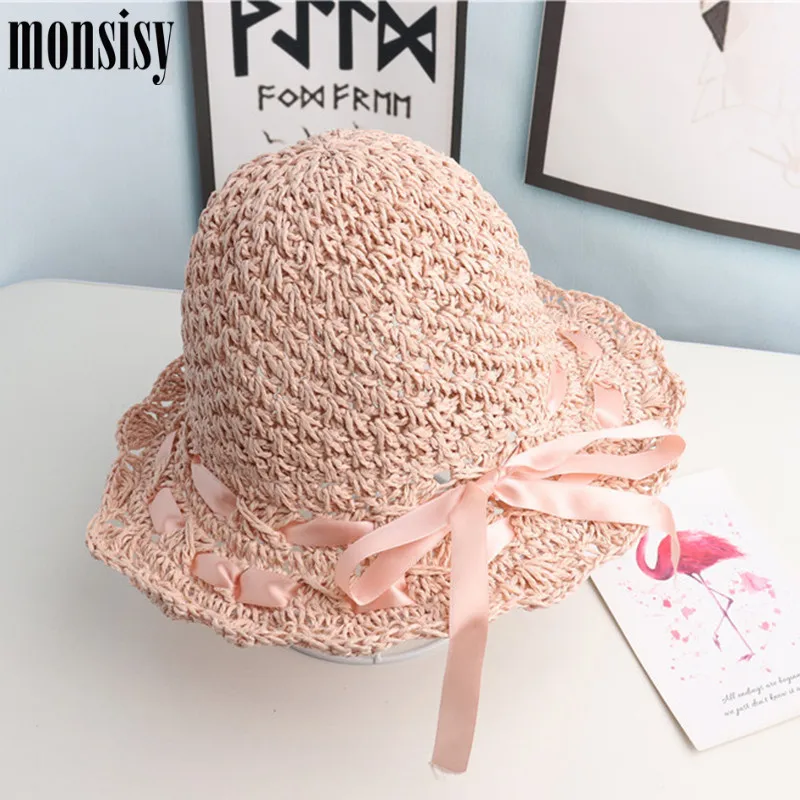 Детская соломенная шляпа Monsisy Пляжная плетеная с ленточкой ручной работы летняя