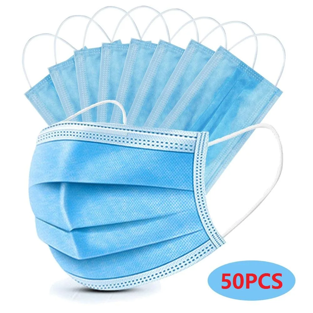 

50pcs 3-Layers Mask Disposable Ear-loop Face Mouth Masks Proof Personal Protective Mask