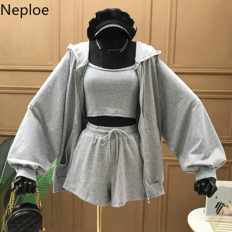 Женский комплект из 3 предметов однотонная толстовка с капюшоном и воротником на