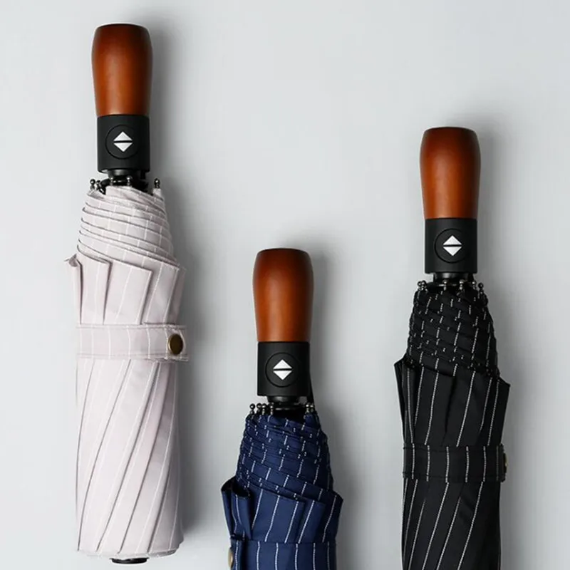 2019 Новое поступление брендовый мужской зонт 10K с ветрозащитной деревянной ручкой