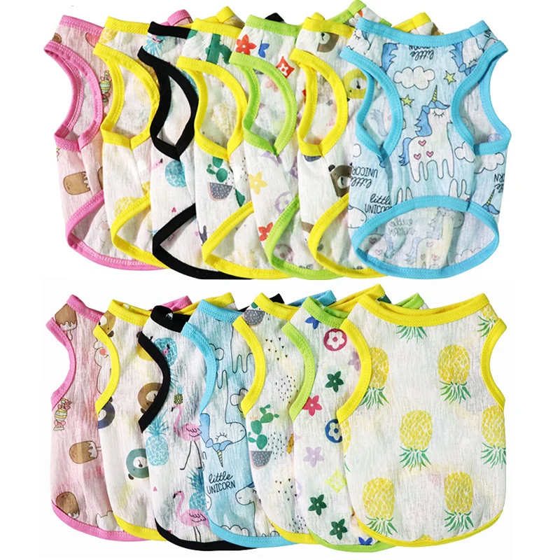 

Cotton Pet Clothing Summer Sunscreen Vest Cool Breathable Dog Vest Cute Printed Puppy Dog T-shirt for Small and Medium Dogs