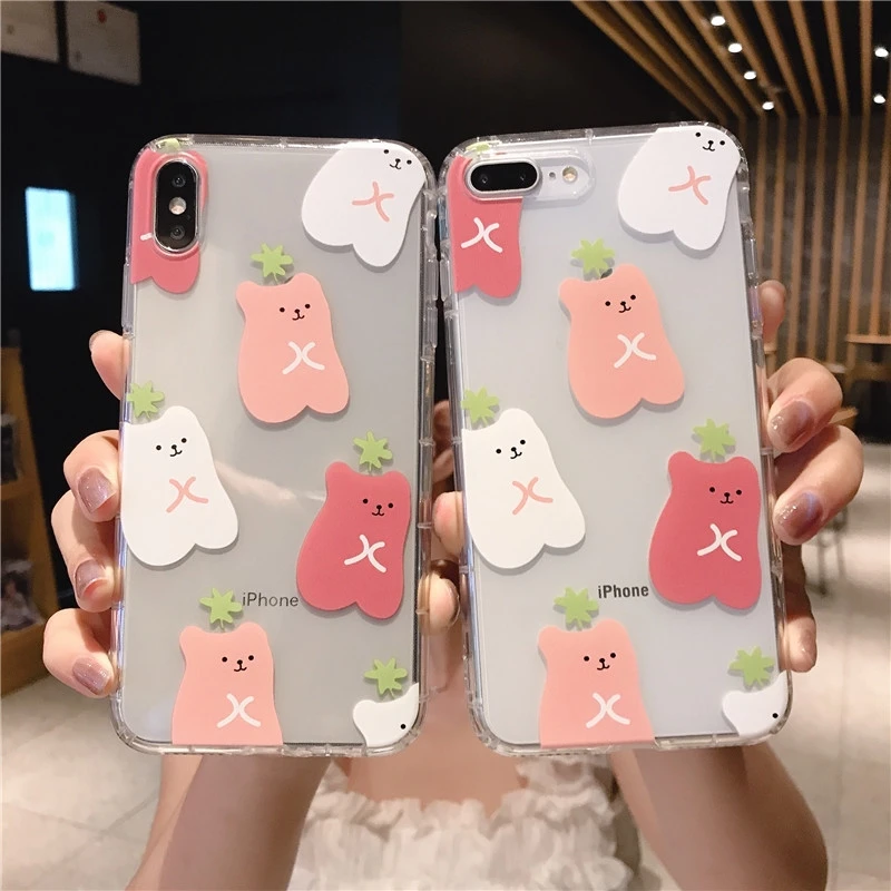 Прозрачный чехол для телефона с милым мультяшным медвежонком и подушкой