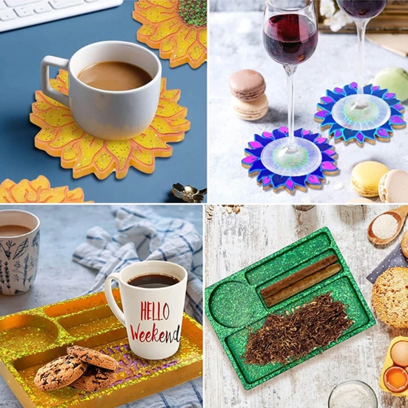 

1 Set Rolling Tray Epoxy Resin Mold Jewelry Storage Holder Silicone Mould DIY Crafts Serving Board Cup Mat Coaster Tool