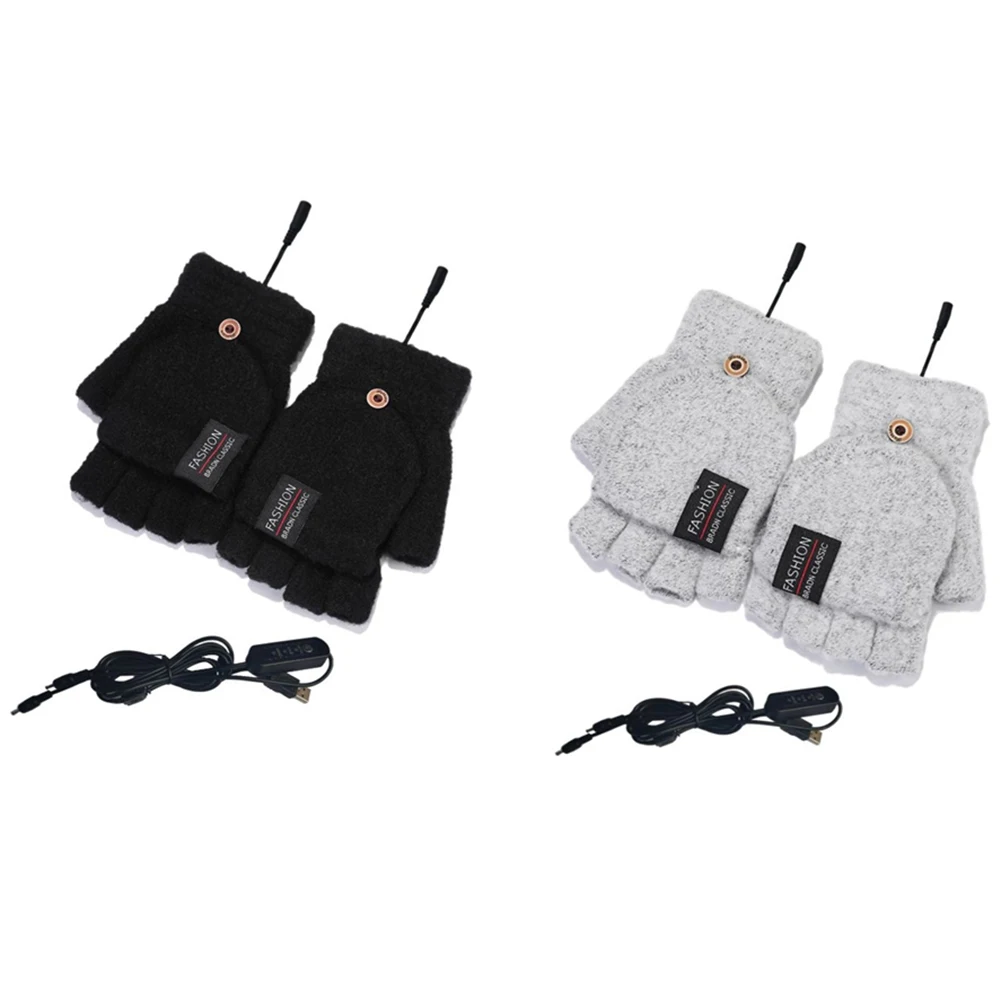 

USB Heated Gloves Safety Knitting Adjustable Temperature Winter Electric Heating Gloves Unisex Hand Warmers Mittens