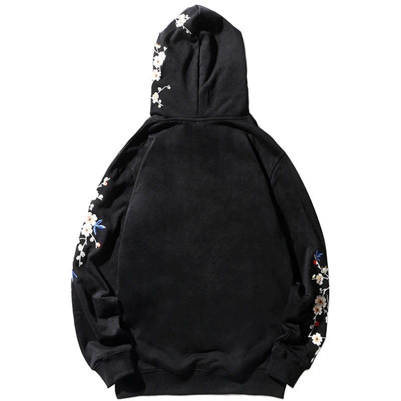 Мужская толстовка с капюшоном в стиле хип-хоп вышивкой сакуры Японская уличная
