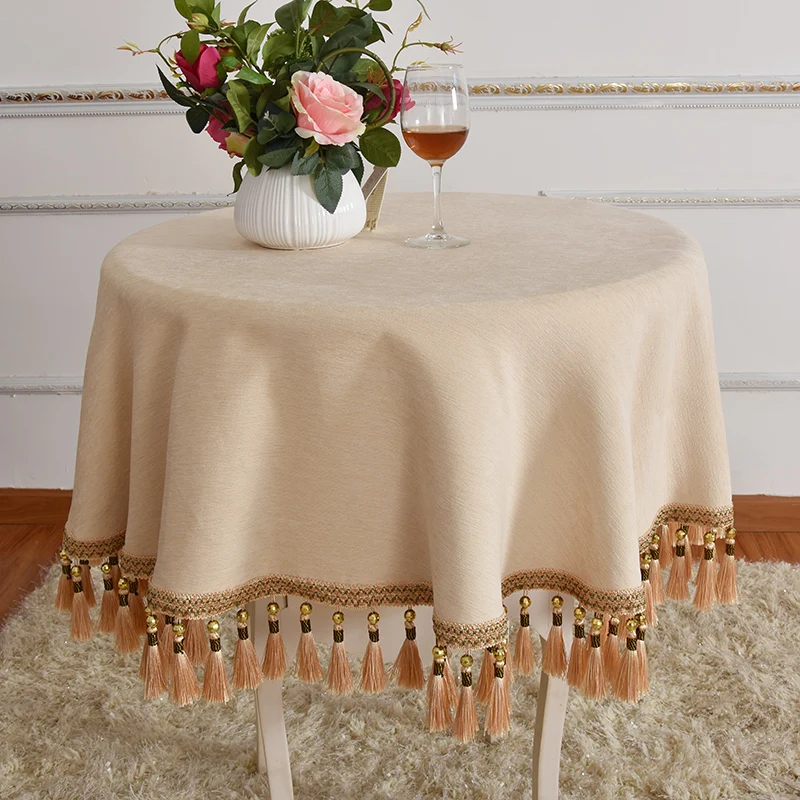 

Solid beige thick chenille Balcony Small round Coffee Table Tablecloth Dust Towel for home dining Table cover for wedding party