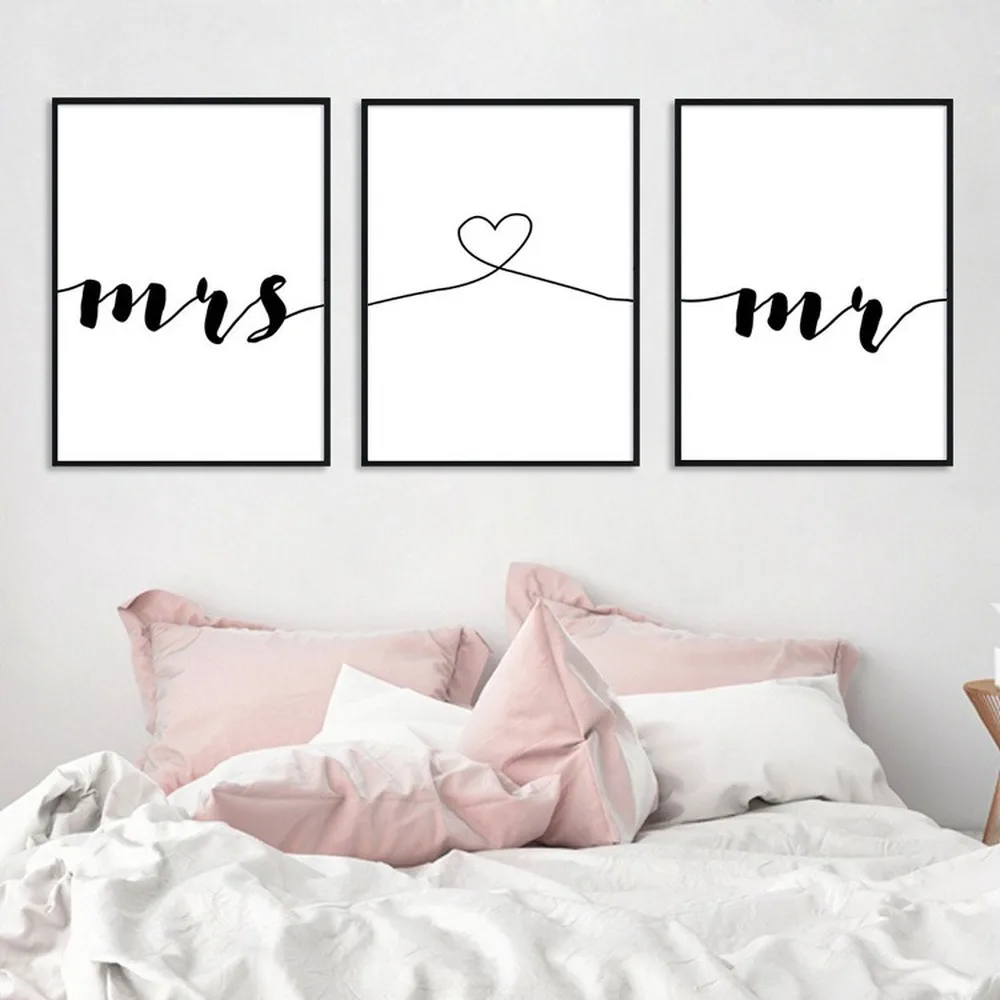 Скандинавские минималистичные буквы холст живопись английский Mrs Love Mr плакаты