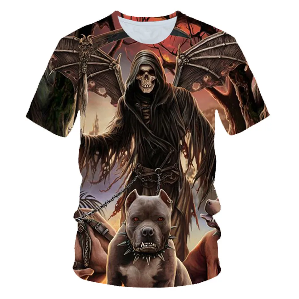 Детская футболка в стиле панк на Хэллоуин 3D для мальчиков и девочек с принтом