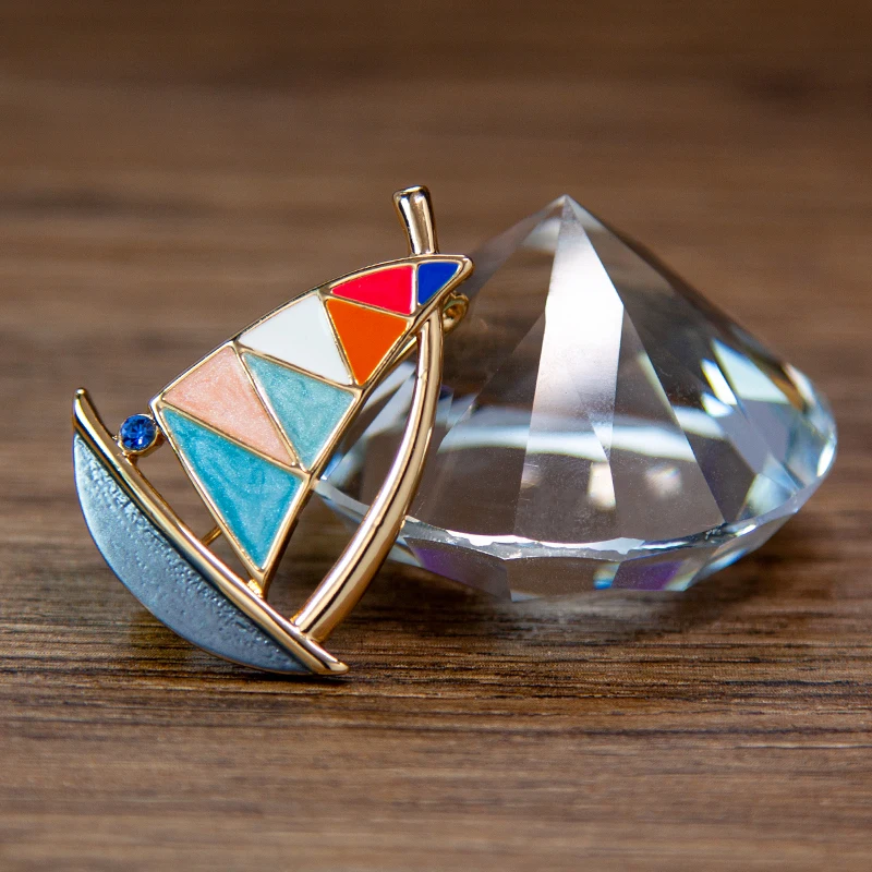 Брошь Лодка с синей эмалью для мужчин и женщин креативное Ювелирное Украшение