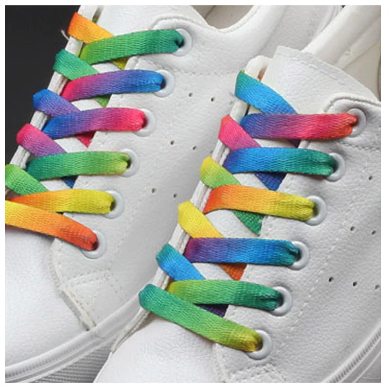 Wholesale!100cm/39.5inch Rainbow Shoelaces Flat Colorful Shoestrings for Casual Shoes