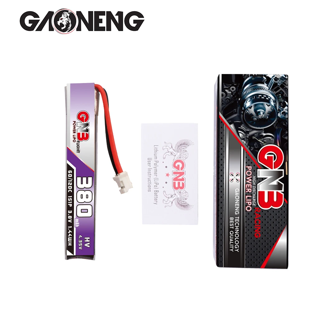 

Gaoneng GNB FPV Batteries 380mAh 1S 3.8V 60C PH2.0 Plug 4.35V Lipo Battery Updated Verion of 300mah