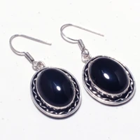 genuine black onyx silver overlay on copper earrings hand made women jewelry gift e5308