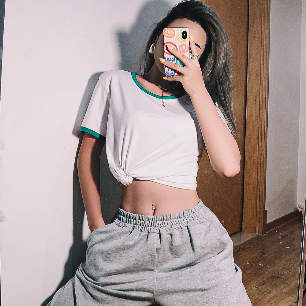 

Fashion Patchwork T-shirt Women Short Sleeve Tops 2020 Summer White T Shirt Clothes Female O-neck Tee harajuku Mujer Camisetas
