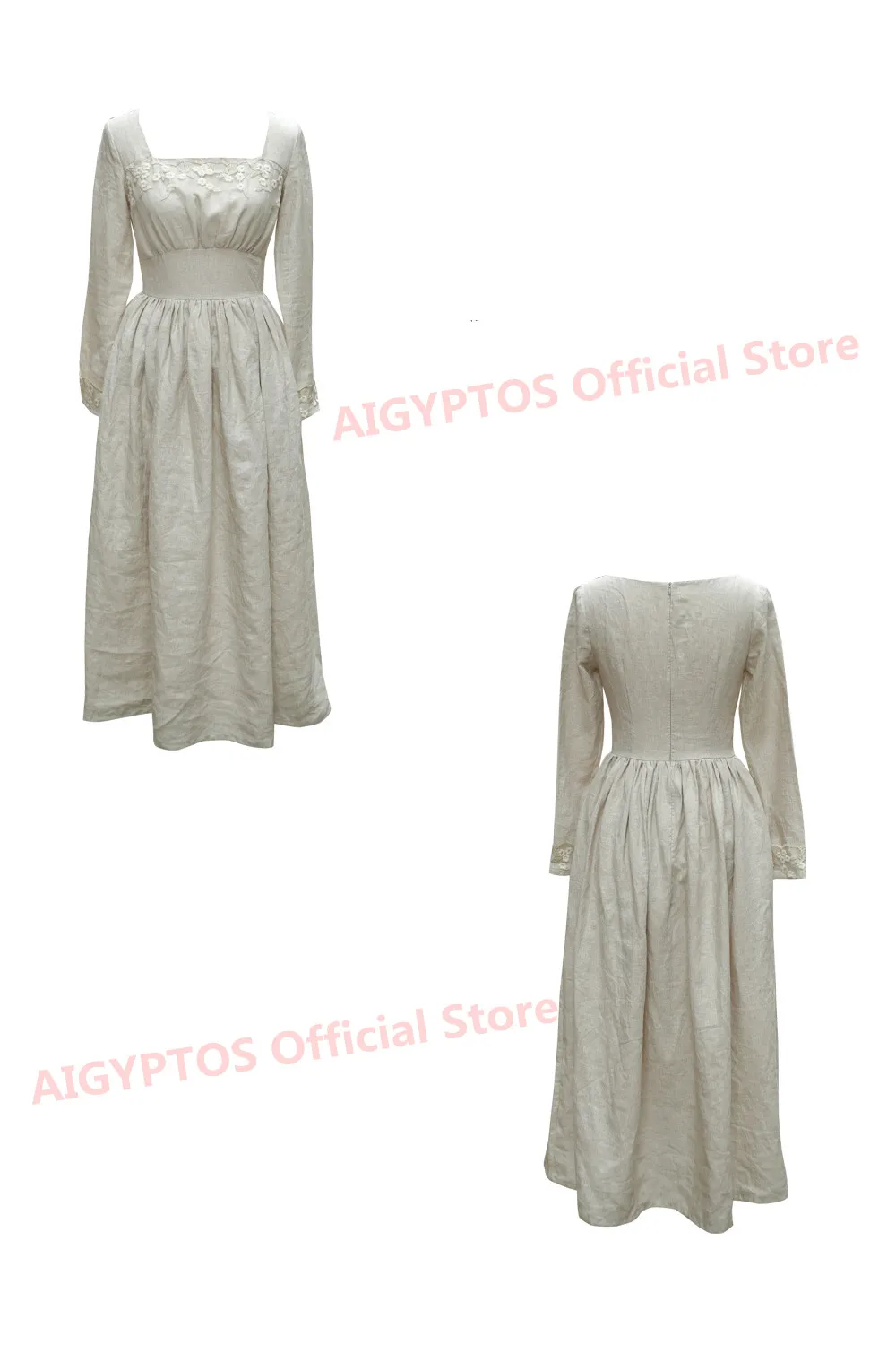 AIGYPTOS, весна-осень, женское, французское, винтажное, элегантное, тонкое, длинное,, льняное платье, квадратный воротник, длинный рукав, кружево, пэтчворк, платья