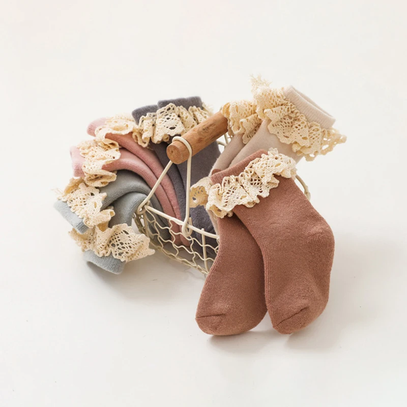 Calcetines de algod&oacute;n de encaje para beb&eacute;s, toalla para ni&ntilde;as, calcetines tobilleros de ni&ntilde;os, calcet&iacute;n c&aacute;lido para el suelo de beb&eacute;, novedad de invierno-3