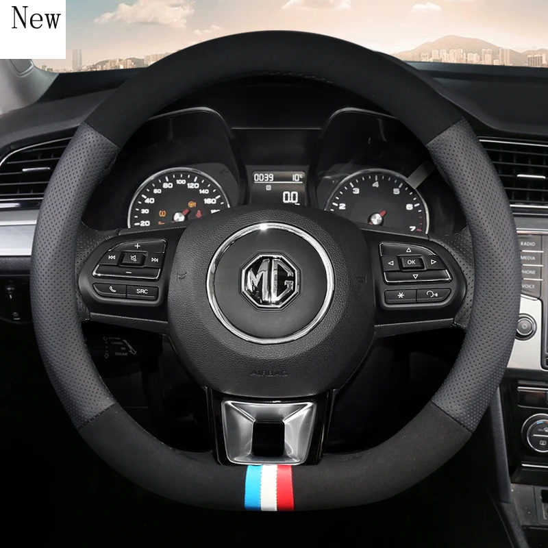 

For MG 3 5 6 7 ZS HS GS EHS EZS GT EV RX High-quality Leather Suede Car Steering Wheel Cover 15 Inch/38cm Car Accessories
