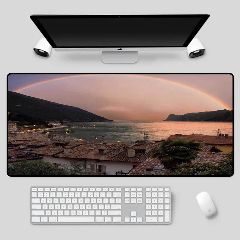 

XGZ Beautiful scenery mouse pad coast town pattern series table pad home large size rubber non-slip keyboard pad