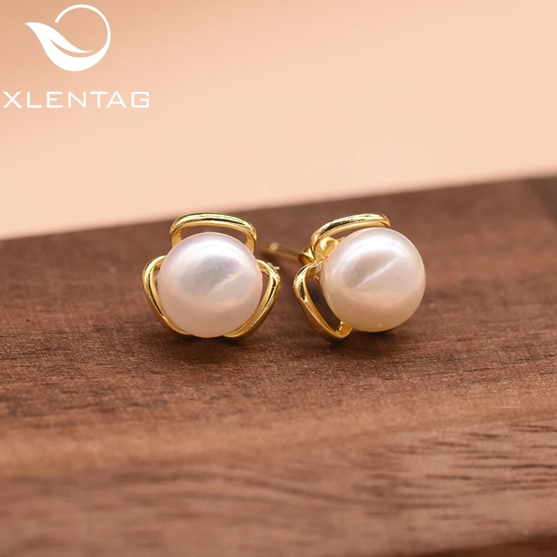 XlentAg минималистичные высококачественные серьги гвоздики с натуральным жемчугом
