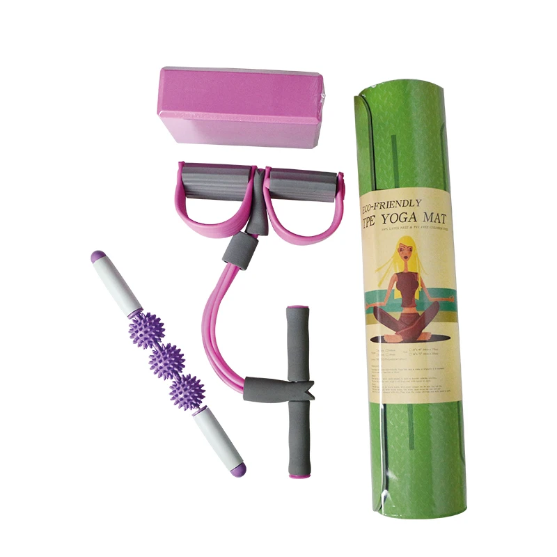 6 шт. Набор для йоги TPE коврик с позиционной линией нескользящий кирпич Тяговые