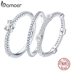 Женское геометрическое кольцо BAMOER, кольцо на палец из 100% 925 пробы серебра с кубическим цирконием, ювелирное изделие, подарок на помолвку
