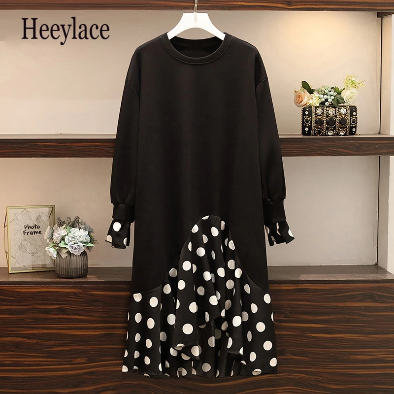 Женское свободное платье средней длины повседневное Хлопковое с длинным рукавом