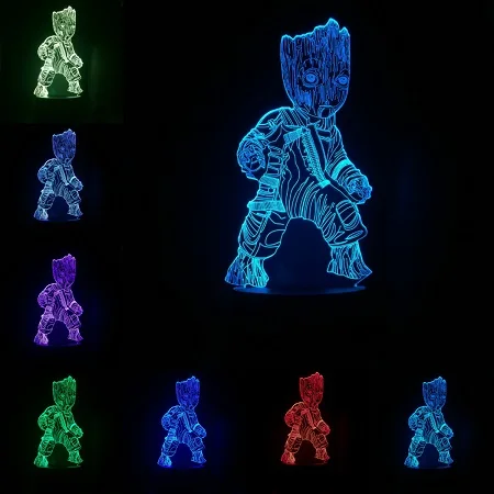 B VCity Groot 3D лампа 7 цветов, меняющая ночник, детский вентилятор, подарки для дома, спальни, стол, рядом с освещением, абстрактный акриловый Lamparas - Испускаемый цвет: B