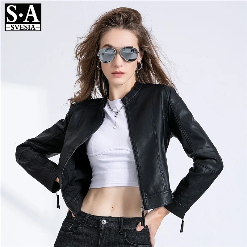 

Куртка женская демисезонная из искусственной кожи на молнии, из ПУ кожи