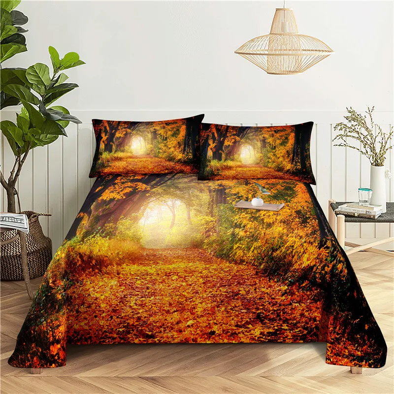 

Maple Leaves 0.9/1.2/1.5/1.8/2.0m Digital Printing Polyester Bed Flat Sheet With Pillowcase Print Bedding Set