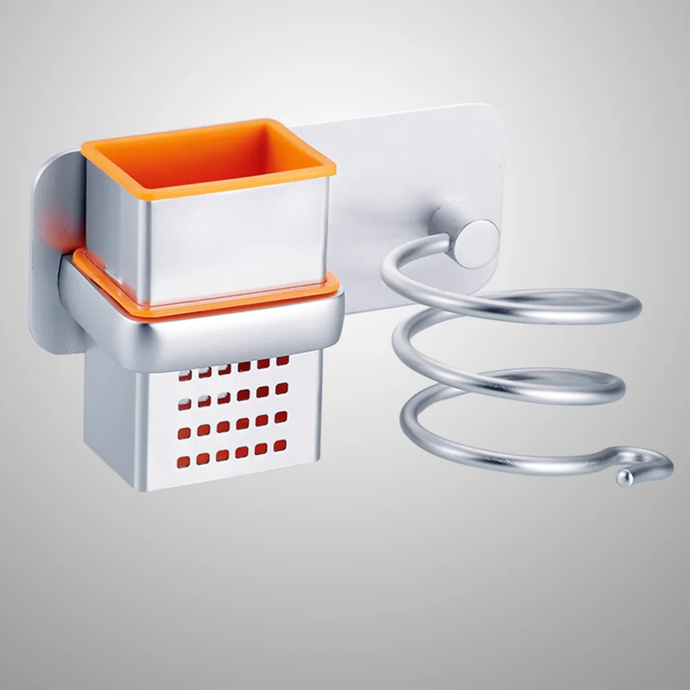 

Bathroom Hair Dryer Holder Stand Wall Mounted Punch Free Dryer Comb Rack Home Bathroom Salon Storage Organizer (Silver+Orange)