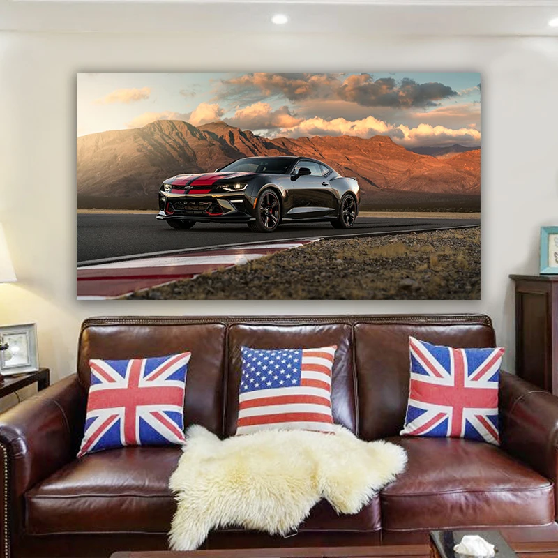 

Black Muscle Chariot Chevrolet Camaro Supercar Poster Canvas Prints Framed Wall Artist Decoration