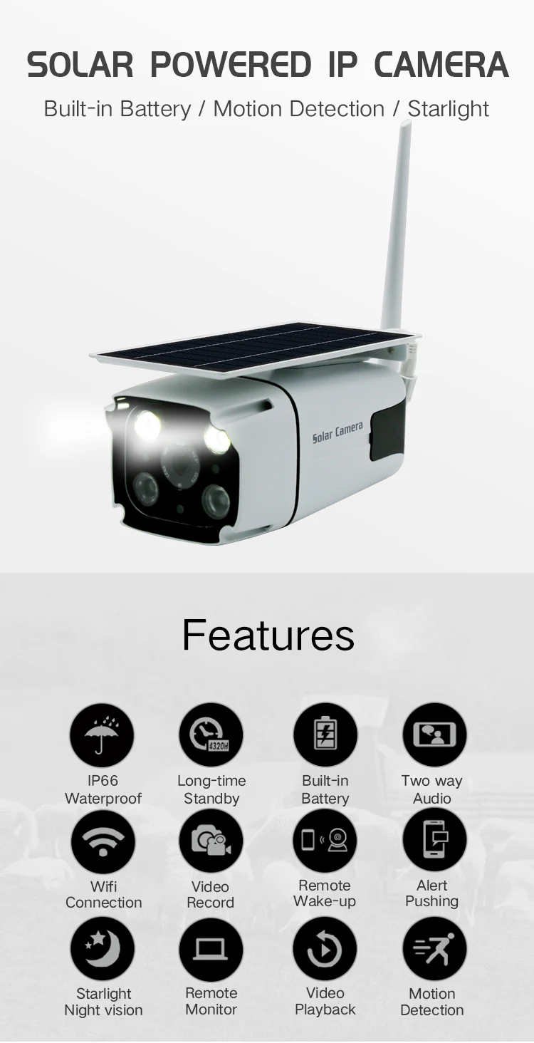 1080P солнечная батарея двойной мощности ИК видение IP66 Открытый wifi IP камеры P2P двухстороннее аудио беспроводной hotpot CCTV камера