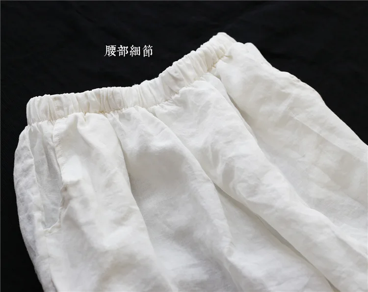 

2020 summer pure ramie casual pants women's loose white thin comfortable and breathable 7-point wide leg pants