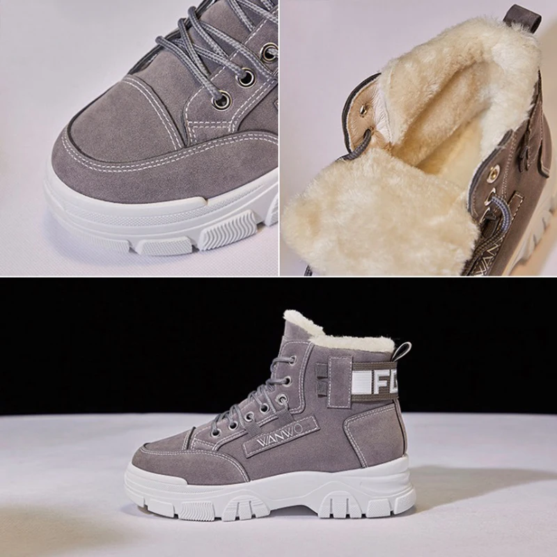 

Women Sneakers Fashion Flock Women Shoes Flats Platform Casual shoes For Women Increase High Top Warm Plush Off Winter Shoes