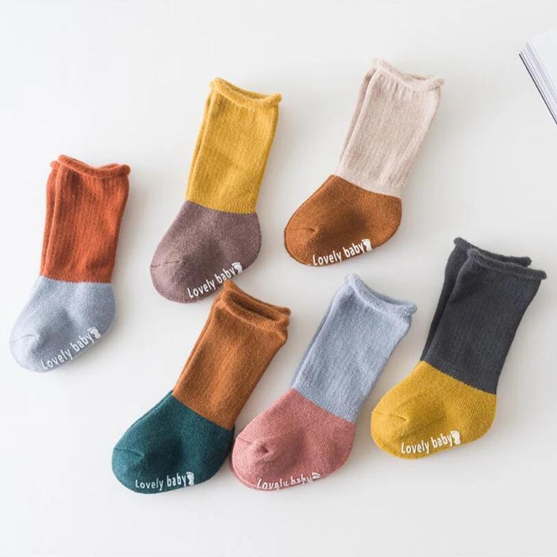 Vintage hit color toddler boys socks thick velvet cotton infant baby boots warm children for girls anti-slip | Детская одежда и