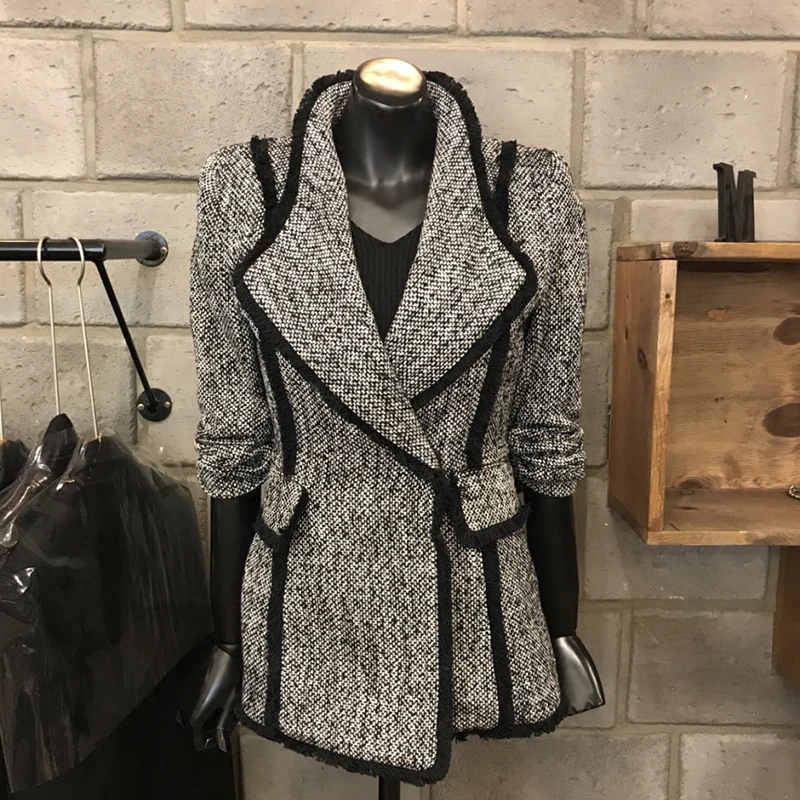 Женский клетчатый Блейзер [EWQ] черный облегающий блейзер с одной пуговицей в