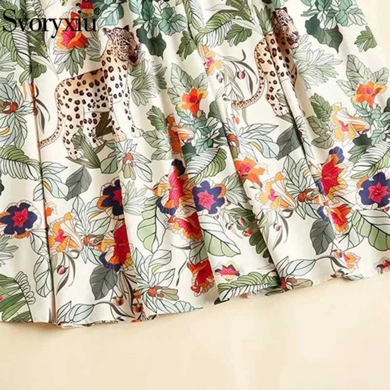 

Svoryxiu Fashion Designer Autumn Winter Dress Women's Long Sleeve O-Neck Animal Flower Print Vintage Midi Dress Vestdios