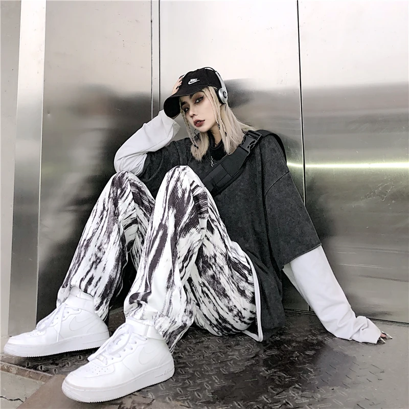 

Retro Men's And Women's Casual Pants Ins Trend Street Hip-Hop Ink Tie-Dye Printing Wide-Leg Trousers Loose Straight-Leg Pants