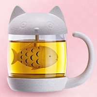 cute cat glass cup tea mug with fish infuser strainer filter home offices tea mug with infuser glass mugs for girls wowen