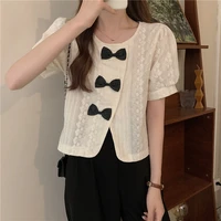 shirts temperament bow short sleeved shirt female design sense niche summer new korean loose casual top
