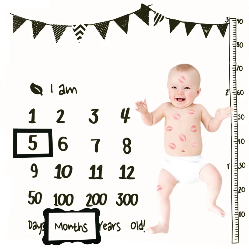 

Newborn Baby Months Milestone Kids Diaper Height Rod Photography Memorial Blanket Background Cloth Souvenir Mat Photo Props