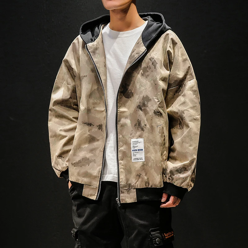 Осенняя камуфляжная военная куртка для мужчин с капюшоном приталенная Хлопковая