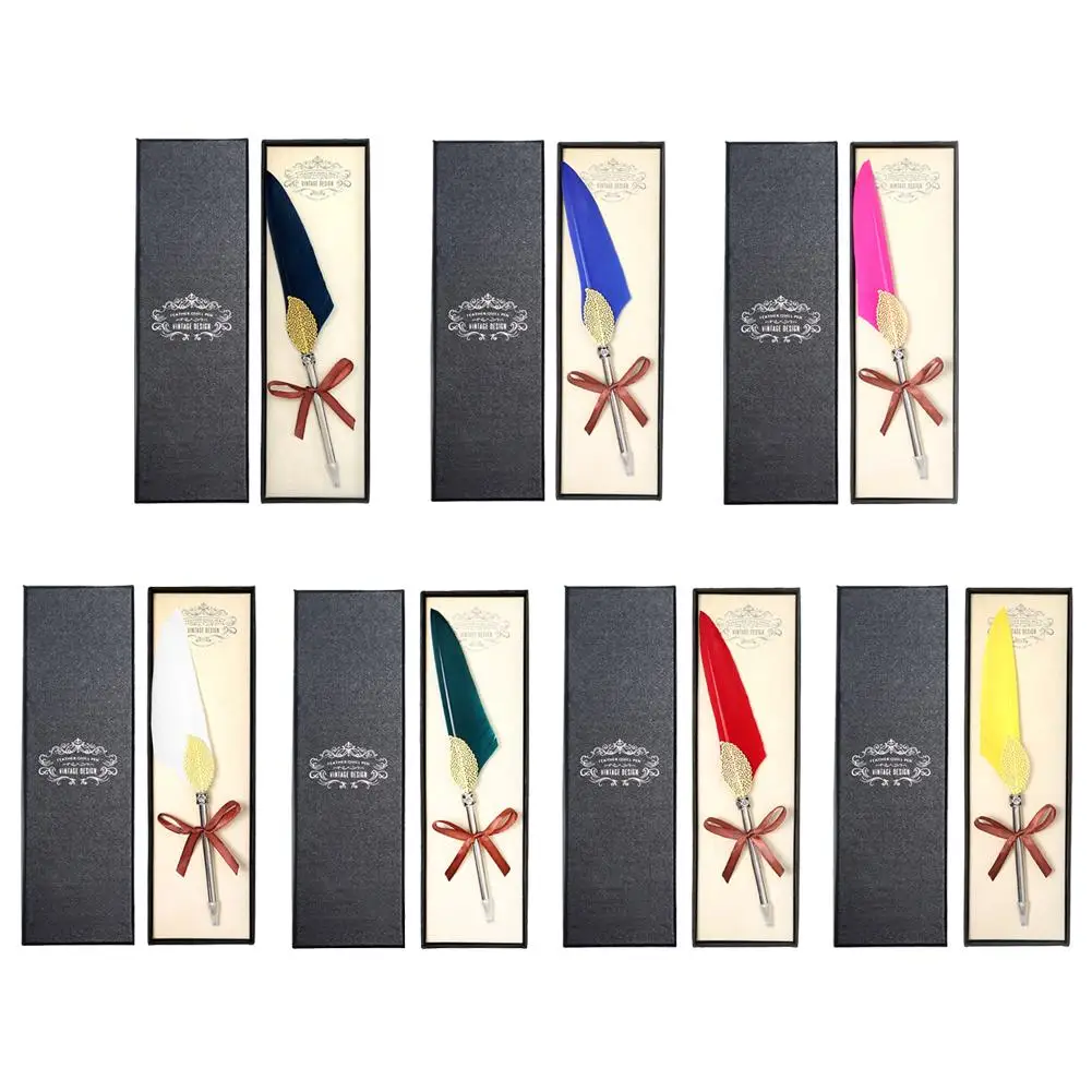 

Retro Feather Ballpoint Pens Signature Neutral Gel Pen Kid Gift Student Stationery School Office Writing Supplies with Box