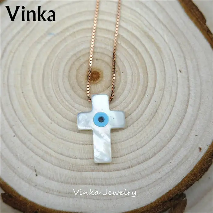 Cross rose chain Высокое Качество Маркиза/синий круглый/Хамса/Крест/бабочка синий глаз Швабра оболочки с стерлингового серебра 925 ювелирные изделия кулон ожерелье - Окраска металла: Cross rose chain